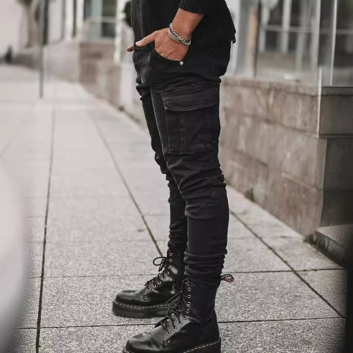 Herren Eng geschnittene Cargo-Jeans mit Stretch und Mehrfach-Taschen Drune