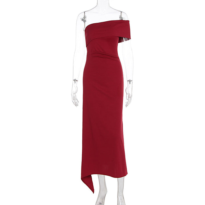 Damen Elegantes Maxikleid mit asymmetrischem Ausschnitt und raffiniertem Träger Drune