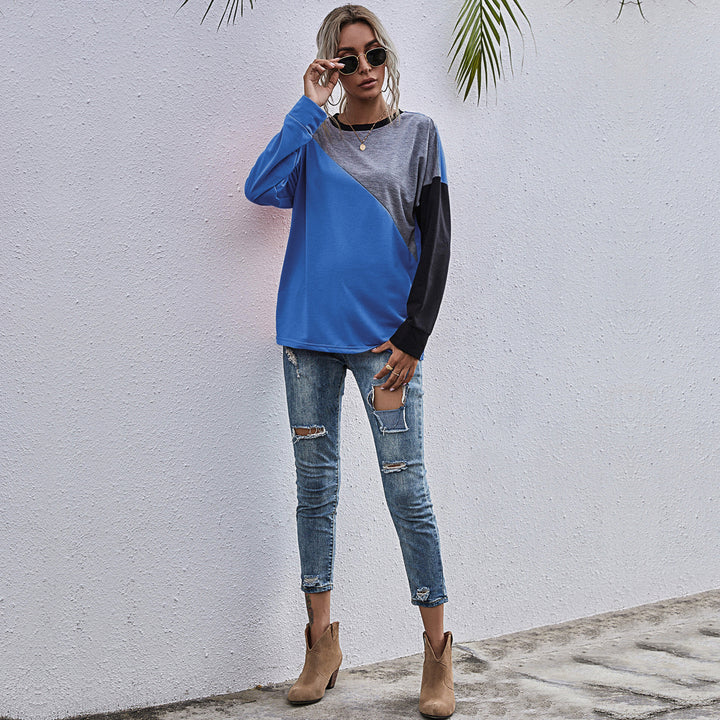 Damen sportlicher Sweatshirt mit modischem Farbblockdesign Drune