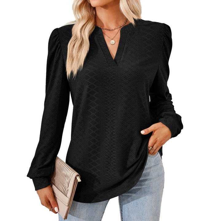Damen Blusenshirt mit elegantem V-Ausschnitt und strukturiertem Muster Drune