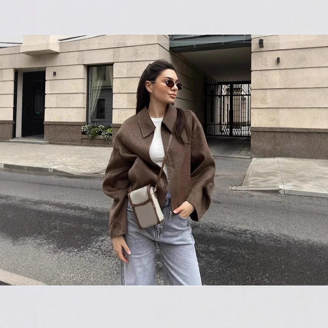 Damen lässige Fleecejacke mit hohem Kragen und praktischen Taschen Drune