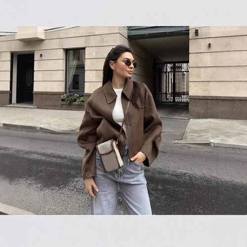 Damen lässige Fleecejacke mit hohem Kragen und praktischen Taschen Drune
