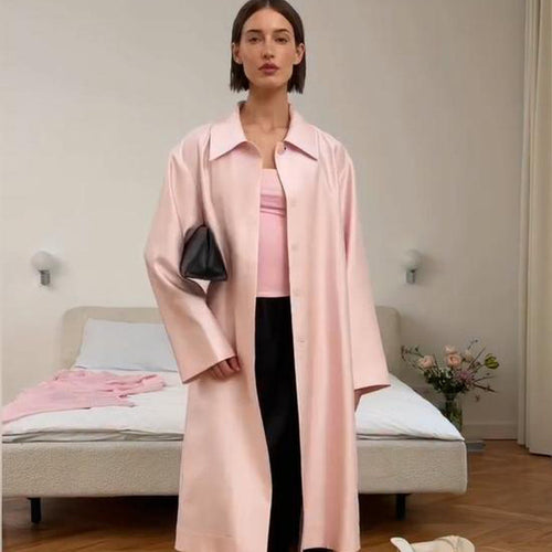 Damen leichter satinähnlicher Longmantel im Oversize-Schnitt mit weitem Revers Drune