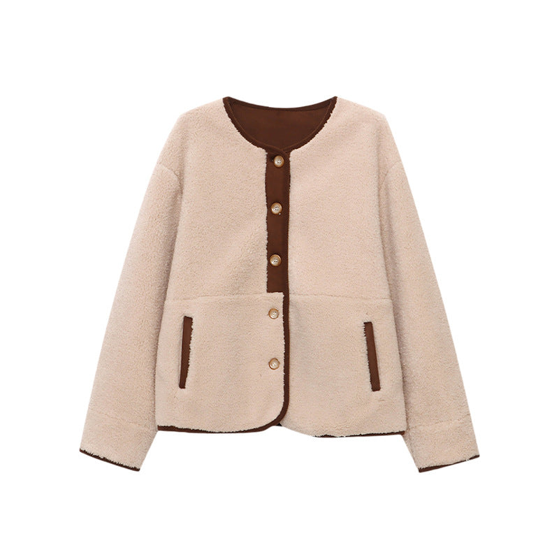 Damen kuschelige Fleecejacke mit Knopfleiste und praktischen Taschen Drune