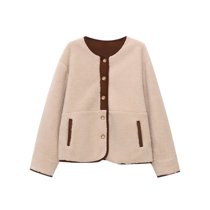 Damen kuschelige Fleecejacke mit Knopfleiste und praktischen Taschen Drune