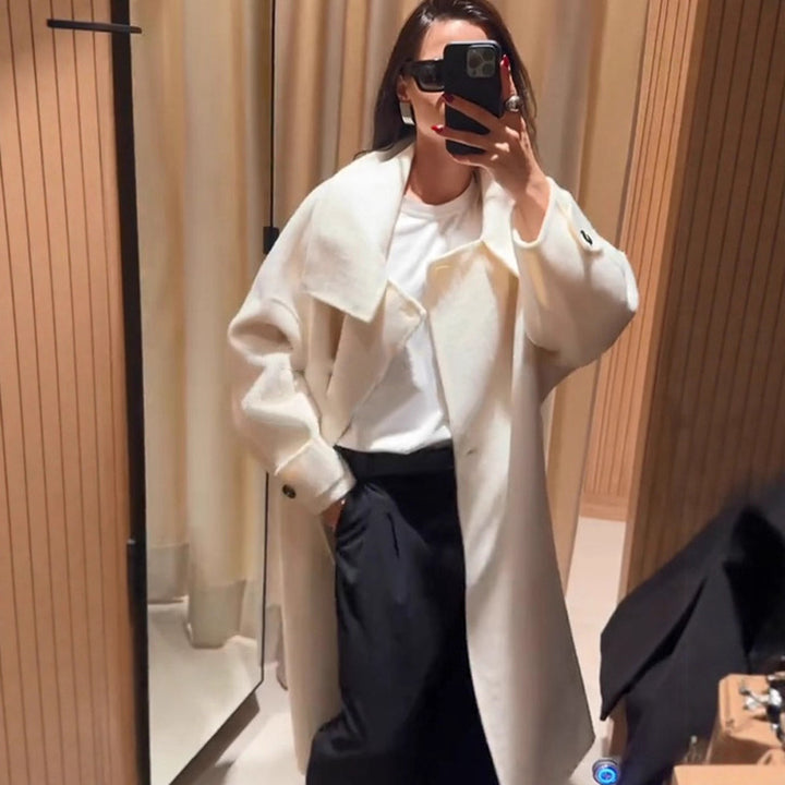Damen Oversize Wollmix-Mantel mit asymmetrischem Schnitt und hohem Stehkragen Drune