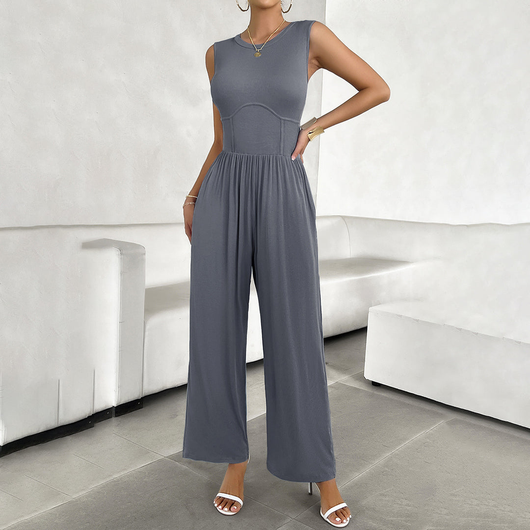 Damen Lässiger Jumpsuit mit weitem Bein und taillierter Ausarbeitung Drune