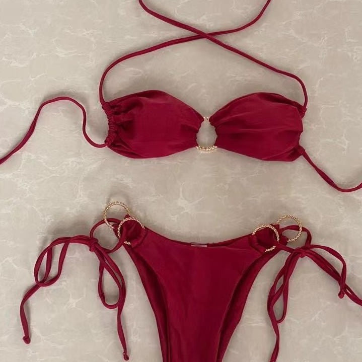 Damen Triangel-Bikini mit dekorativem Ringdetail Drune