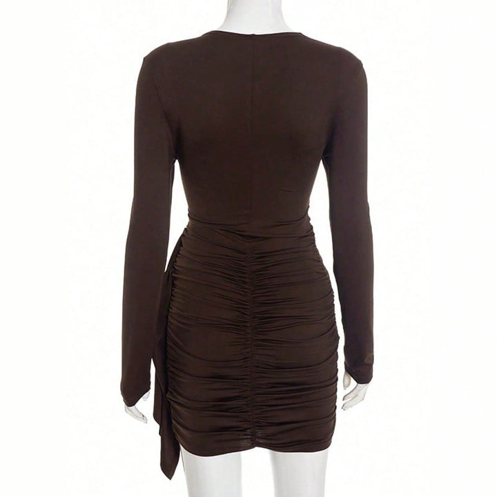 Damen figurbetontes langarm-Bodycon-Minikleid mit Taillenraffung und asymmetrischer Drapierung Drune