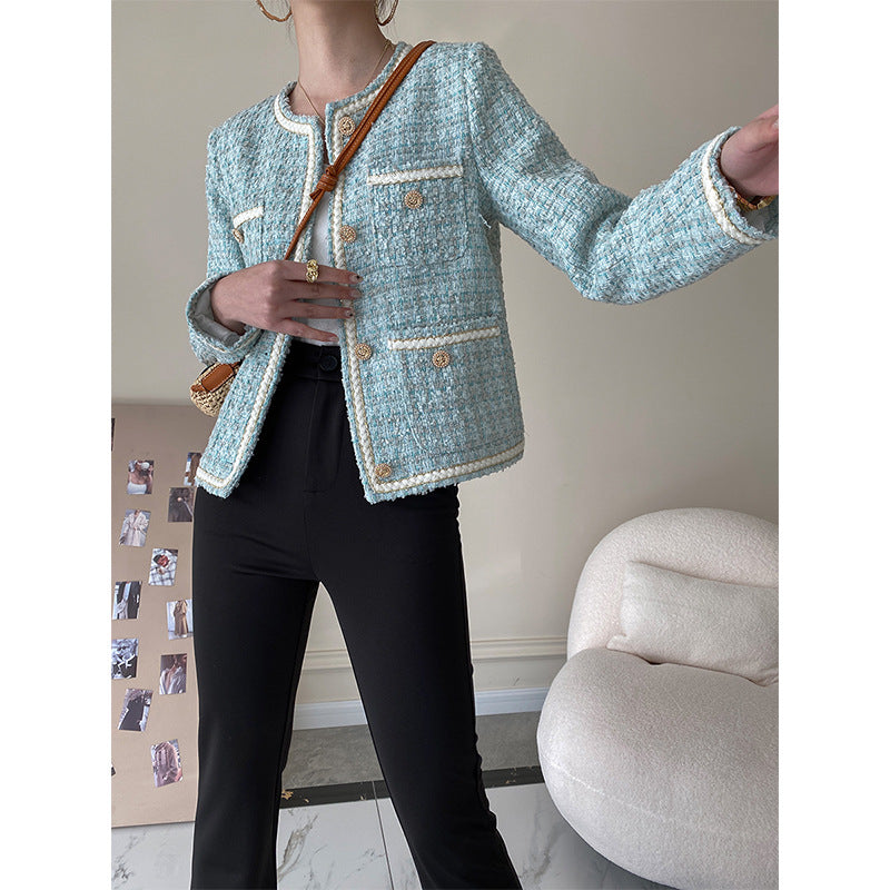 Damen Elegante Bouclé-Jacke mit Schmuckknöpfen Drune