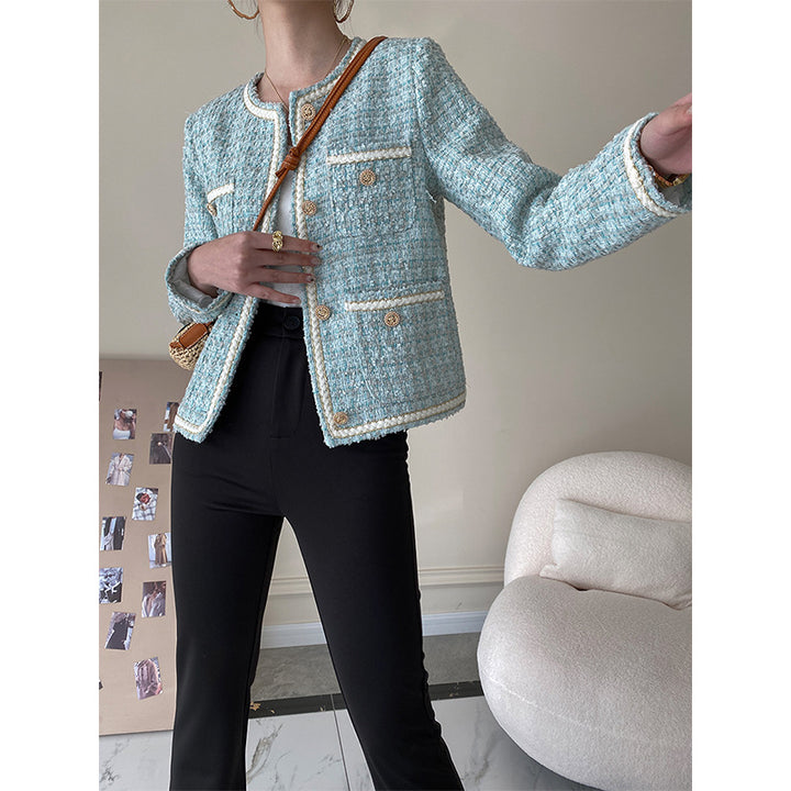 Damen Elegante Bouclé-Jacke mit Schmuckknöpfen Drune