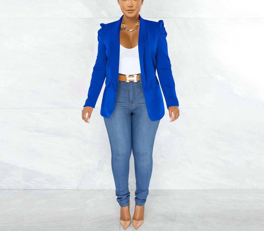 Damen Eleganter Blazer mit Schulterpolstern Drune