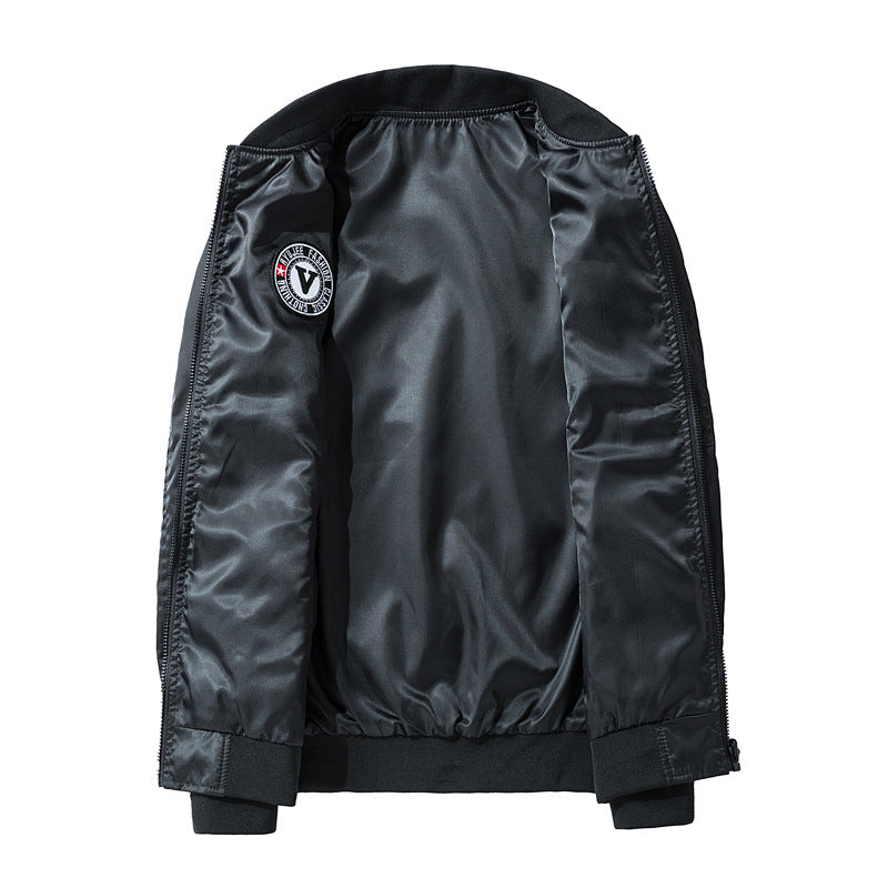 Herren Modische Bomberjacke mit Kunstleder und Stickereien Drune