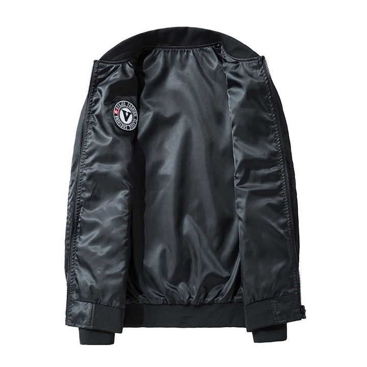 Herren Modische Bomberjacke mit Kunstleder und Stickereien Drune