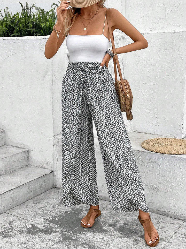 Damen Palazzo-Hose mit weitem Bein und gerafftem Elastikbund Drune
