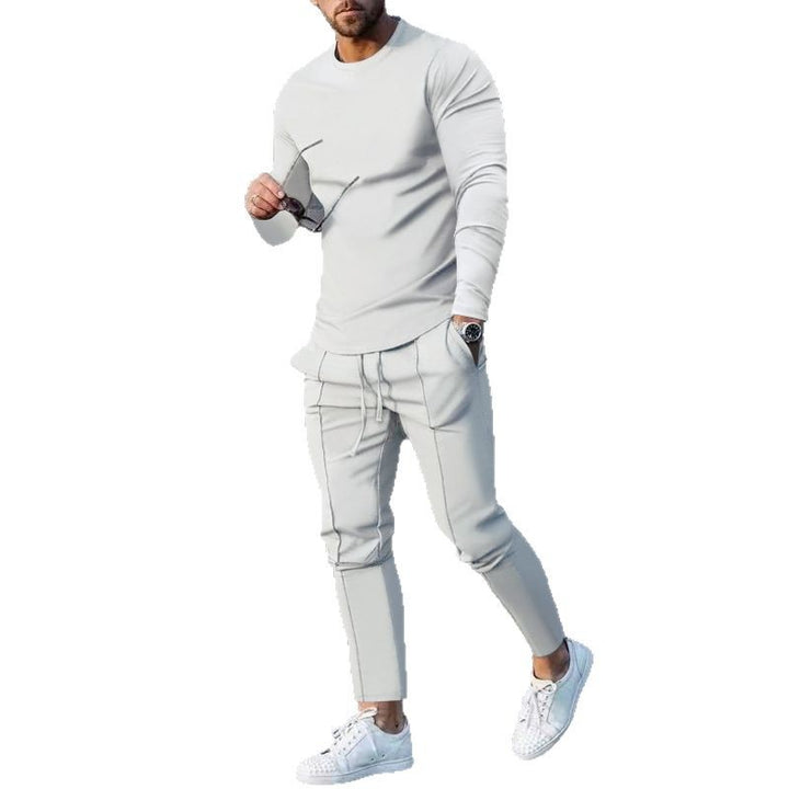 Herren nan eng anliegendes Langarmshirt aus Baumwollstretch mit Rundhalsausschnitt und körperbetonter Passform Drune
