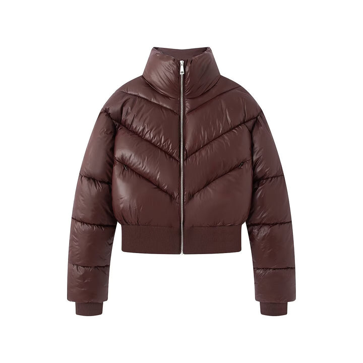 Damen Cropped Pufferjacke mit hohem Stehkragen und breitem Rippenbund Drune