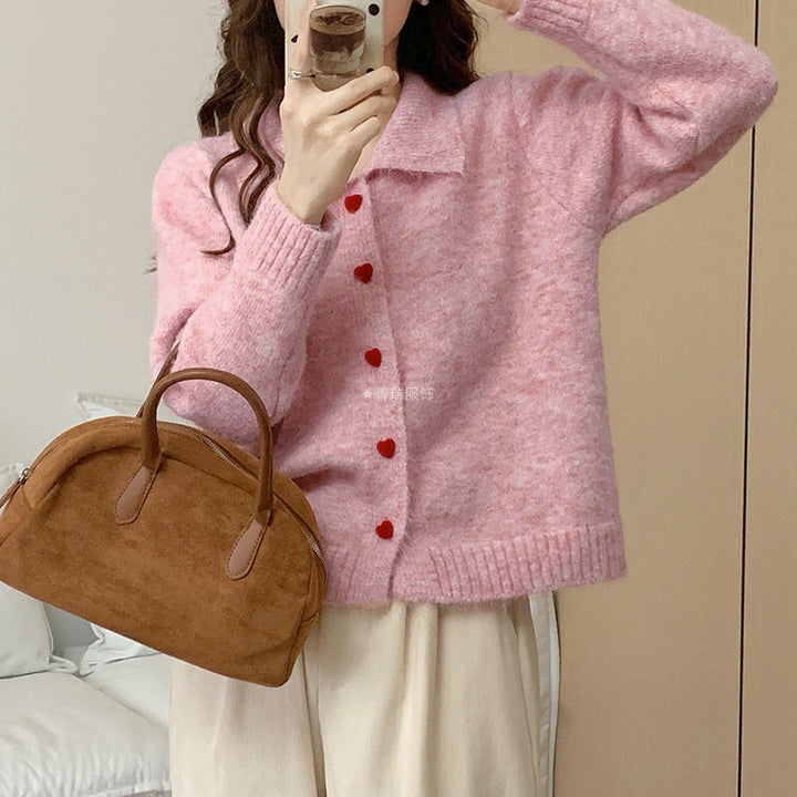 Damen Eleganter Strickcardigan mit Herzen Drune