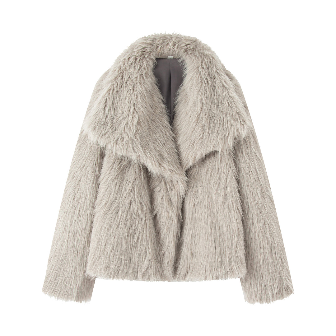 Damen nan kurze Kunstfelljacke mit extra großem Schalkragen und luxuriöser Softwattierung Drune