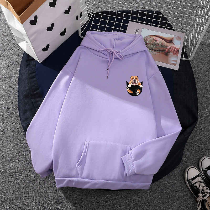 Unisex nan Kapuzenpullover mit Bulldoggen-Taschenpatch, oversized Schnitt und angerauter Fleece-Innenseite Drune