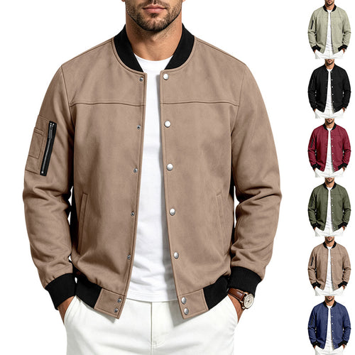 Herren Veloursleder‑Optik Bomberjacke mit Druckknopfleiste, Ärmeltasche und Rippbündchen Drune