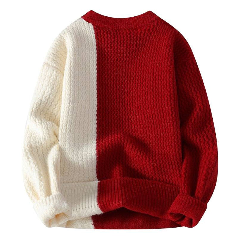 Unisex nan strukturierter Strickpullover mit asymmetrischem Zweifarbdesign und dekorativer Ziernaht Drune