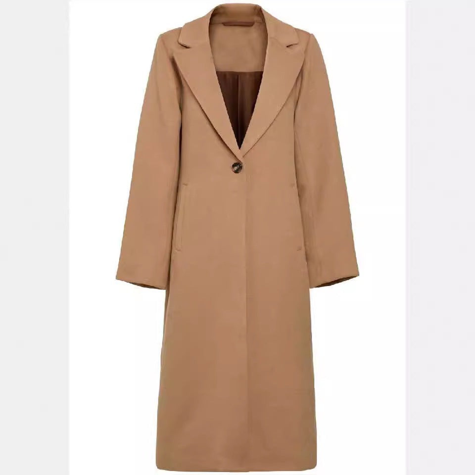 Damen Midilanger Einreihiger Wollmix-Mantel mit minimalistischem Schalkragen Drune