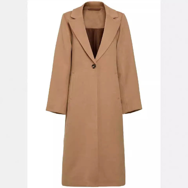 Damen Midilanger Einreihiger Wollmix-Mantel mit minimalistischem Schalkragen Drune