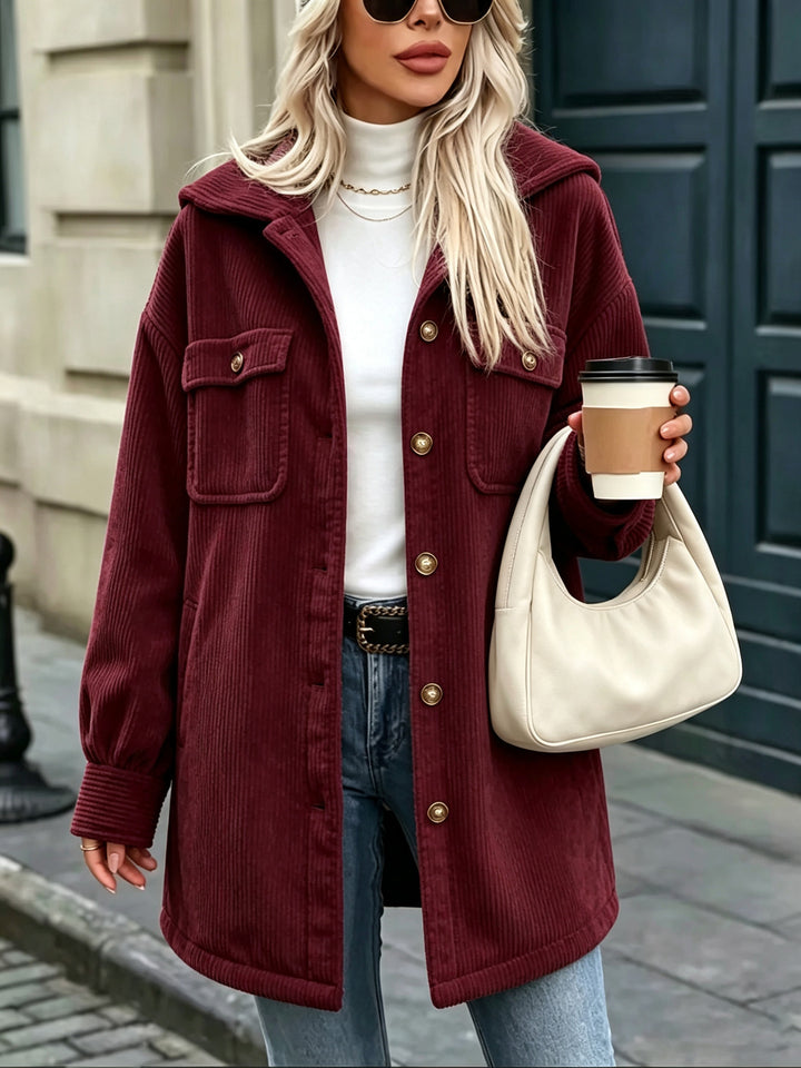 Damen Cordjacke mit Kapuze, oversized und aufgesetzten Taschen Drune