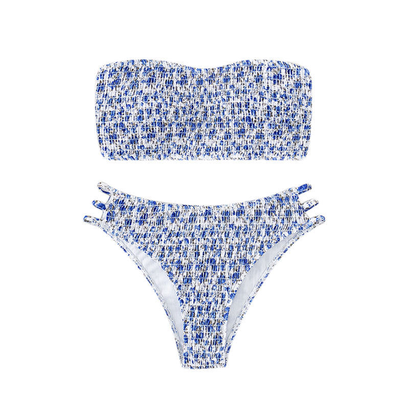 Damen Bandeau-Bikini mit modischem Rüschendesign und hoher Taille Drune