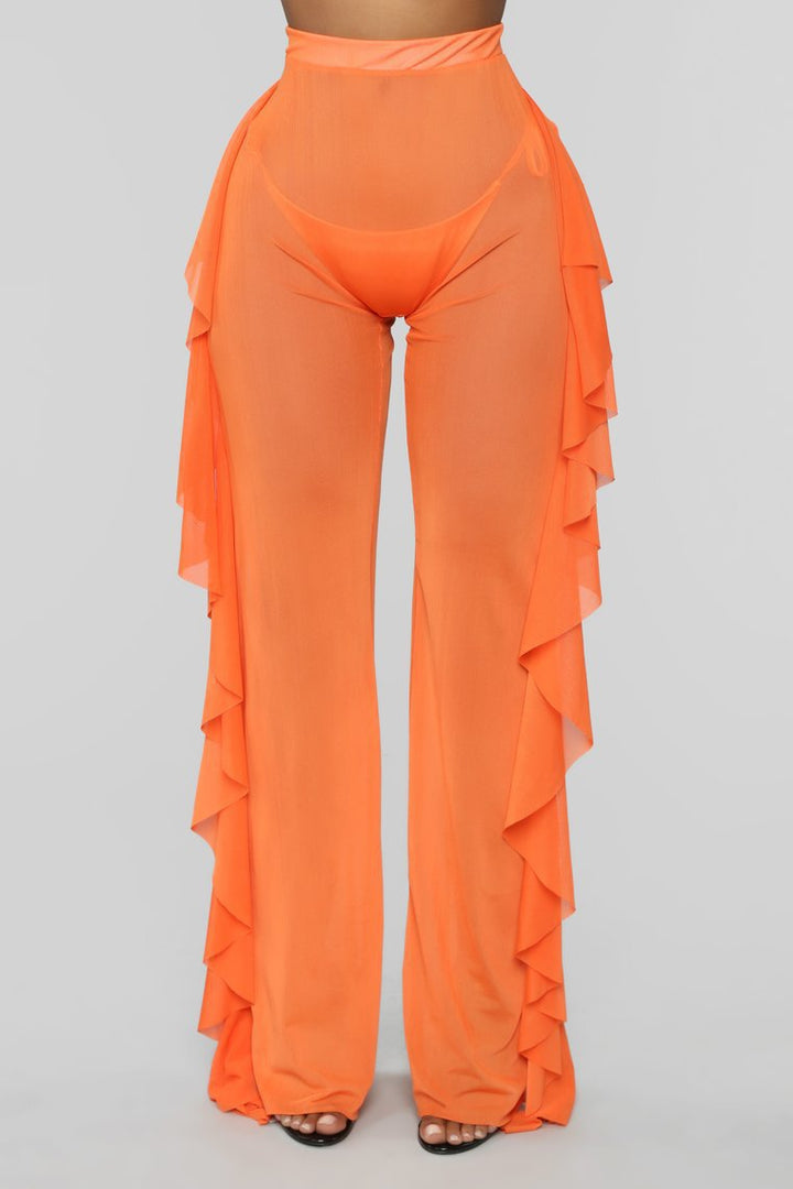 Damen Anziehbare Boho-Hosen mit Rüsche Drune