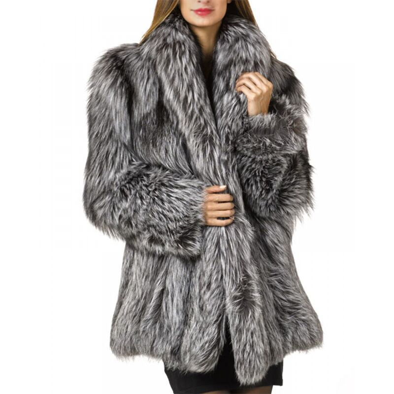 Damen Luxuriöse Kunstfelljacke mit voluminösen Ärmeln Drune