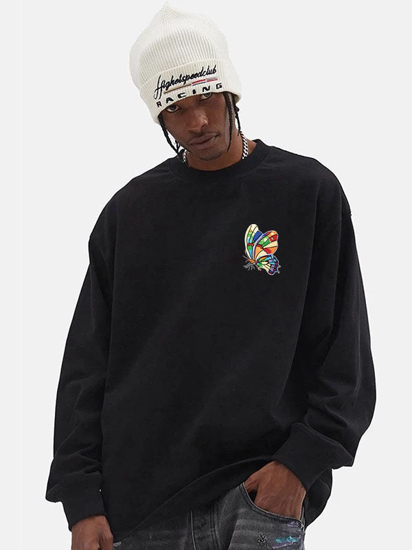 Herren Lässiger Oversized Sweatshirt mit buntem Schmetterlingsdruck Drune