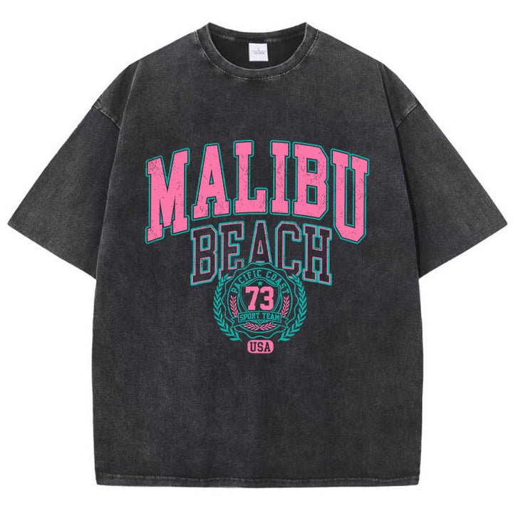 Damen Oversized T-Shirt mit lässigem Malibu Beach Print Drune