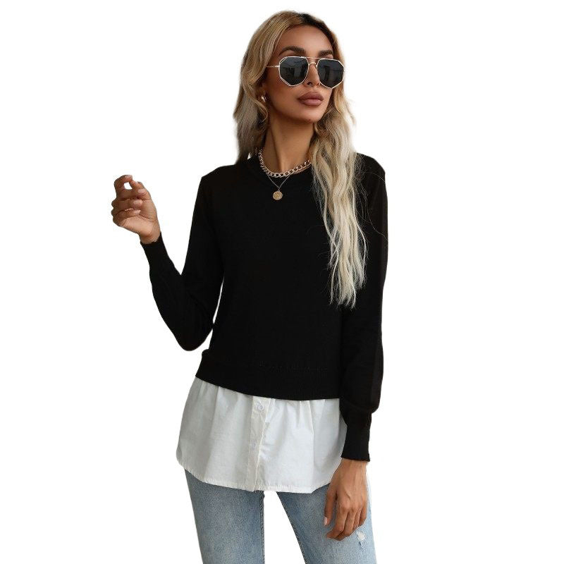 Damen Eleganter Lässiger Pullover mit Hemdunterteil Drune