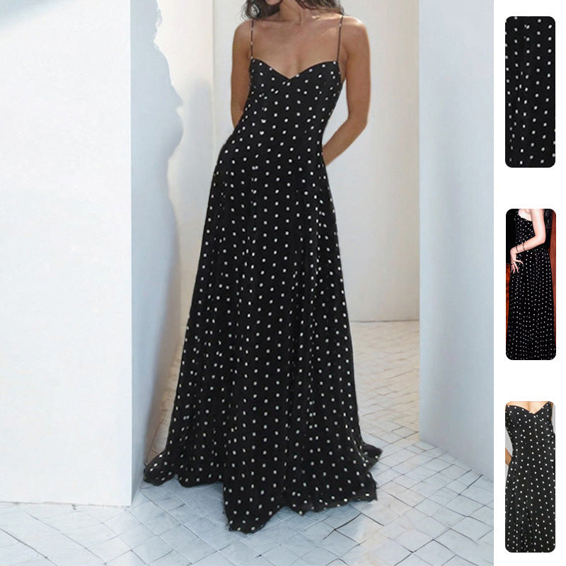 Damen Maxikleid mit gepunktetem Design und Spaghettiträgern Drune