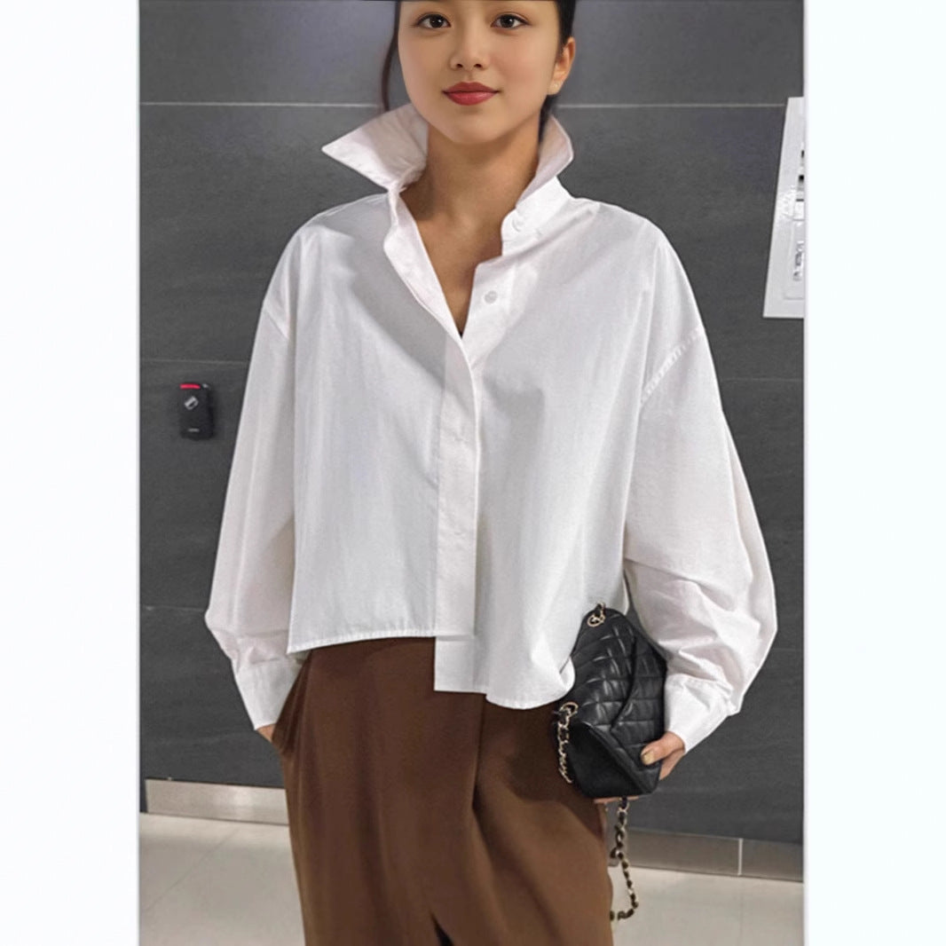 Damen Asymmetrische Cropped-Bluse aus Baumwoll-Popeline im Oversize-Schnitt Drune