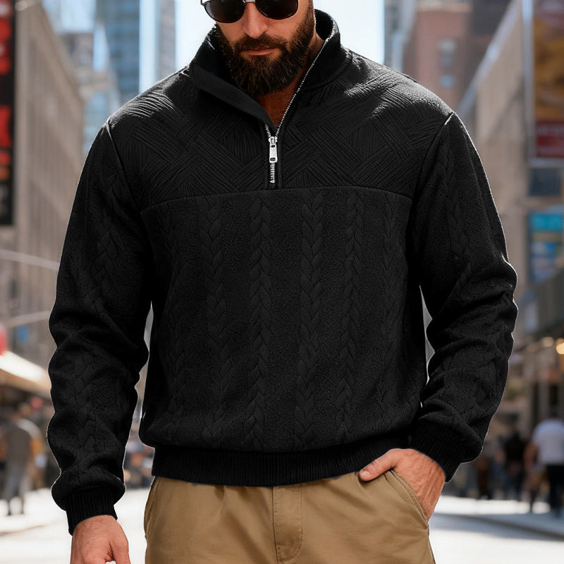 Herren nan strukturiertes Halfzip-Strickpullover mit Zopfmuster und hohem Stehkragen Drune