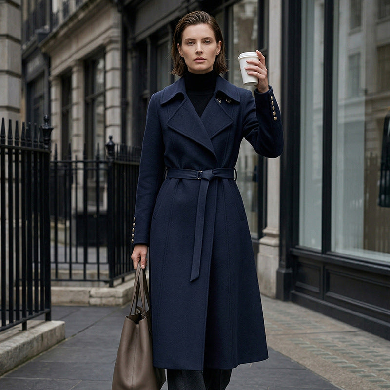 Damen Klassischer Maxi-Mantel mit Gürtel Drune