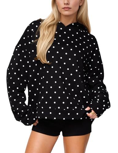 Damen Gepunkteter Oversize-Kapuzenpullover mit Kängurutasche Drune
