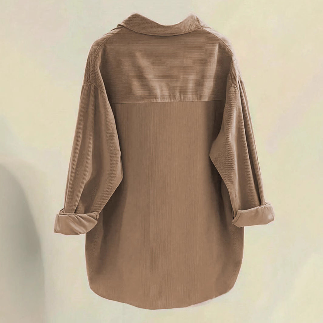 Damen Oversized Hemd aus Rippstoff mit Brusttaschen und schickem Kragen Drune