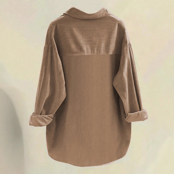 Damen Oversized Hemd aus Rippstoff mit Brusttaschen und schickem Kragen Drune