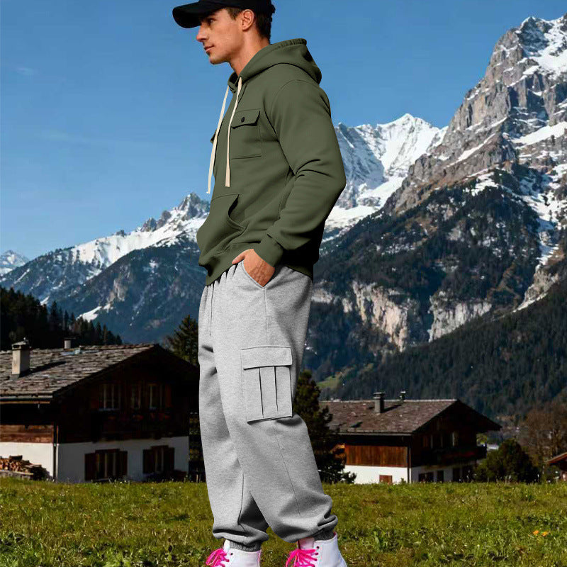 Herren Kapuzen-Sweatherset mit Cargo-Jogger und aufgesetzten Taschen Drune