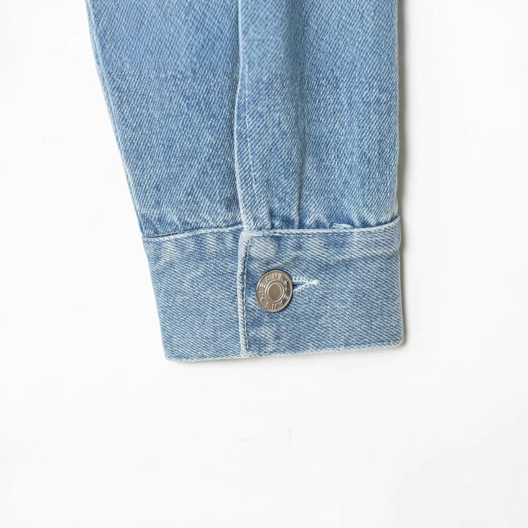 Damen Cropped Jeansjacke mit asymmetrischem Saum und aufgesetzten Pattentaschen Drune