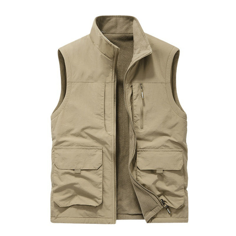 Herren Thermo-Outdoorweste mit Fleece‑Innenfutter, Stehkragen und Multifunktionstaschen Drune