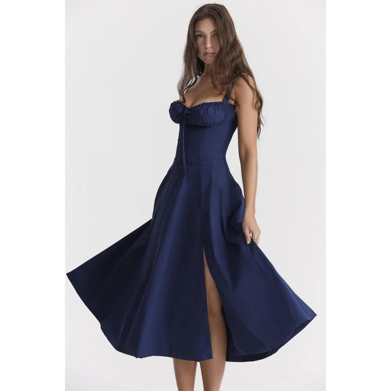 Damen Maxikleid mit schulterfreier Silhouette und romantischem Rüschendetail Drune