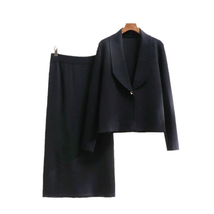 Damen elegantes Strickensemble mit Blazer und Midi-Rock Drune
