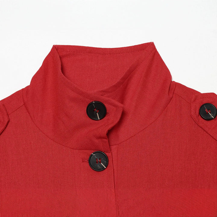 Damen Kurze Canvas-Übergangsjacke mit Funnelkragen, Schulterpatten und Pattentaschen Drune