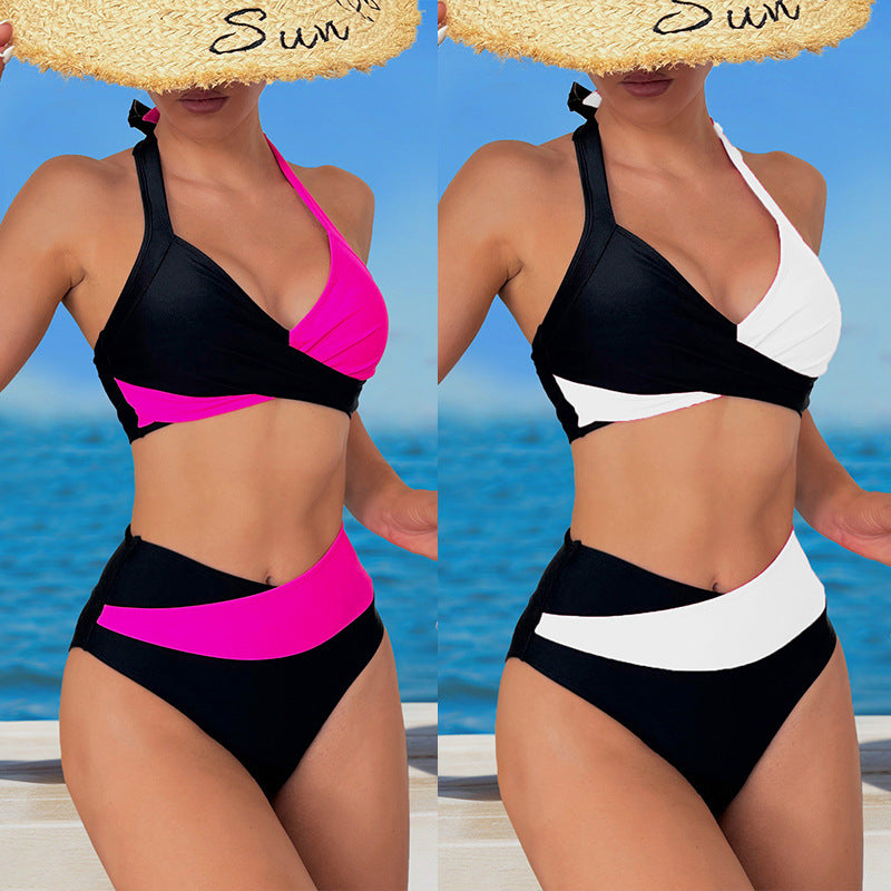 Damen Sportliches Hochgeschnittenes Bikini-Set mit Wickeldesign Drune