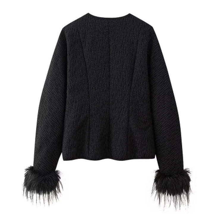 Damen elegante Jacke mit aufwendigen Fell-Ärmeln Drune